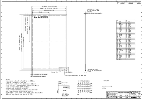 10.1 ιντσών TFT LCD Μοντέλο INNOLUX P101SFA-AF0 Διαγώνιο 1600*RGB*2560
