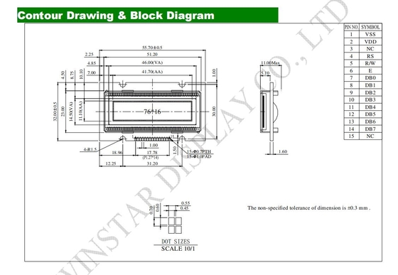 1.7' 76*16 Dots Graphic OLED Module Winstar Μονοχρώμιο WEG007616A