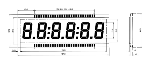 DE156-TU TN LCD Μοντέλο -40 έως +90 βαθμών αντικατάσταση μεγάλου μεγέθους μονοχρώματος διαφλεκτικό