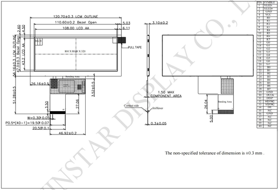 4.6' 800*RGB*320 LCD Μοντέλο TFT μεταδοτικό τύπου 12H Bar Winstar αντικαταστήστε