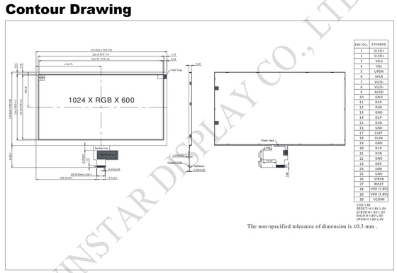 10.1'' 1024*RGB*600 TFT LCD Module 16:9 ευρυόφθαλμη διεπαφή MIPI Αντικατάσταση Winstar