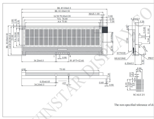 16*2 Χαρακτηριστικό COG LCD Module 3.3V Μονοχρώμιο I2C με προσαρμόσιμο ST7032I