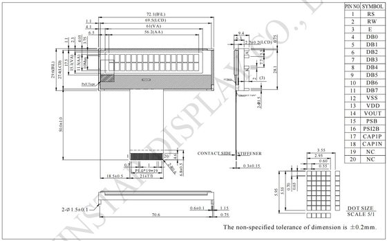 16*2 χαρακτήρες COG LCD Module 6800/SPI/I2C Διασύνδεση 5*8 Dot 5V Μονοχρώμιο Προσαρμόσιμο