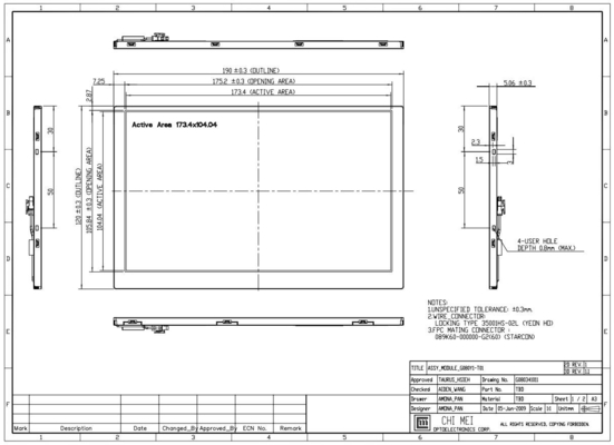 8' TFT LCD οθόνη 800*480 RGB G080y1-T01 Chimei ευρεία θερμοκρασία 6/8 bit