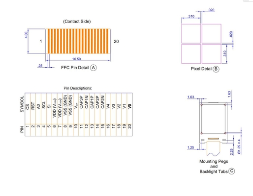 1.0''Γράφη LCD Μοντέλο FSTN 42 * 65 αρνητικό 12h St7565r Cfao4265A 100% Αντικατάσταση ευρείας θερμοκρασίας Προσαρμογή