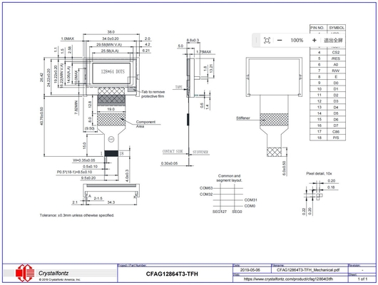 1.4'' 128*64 Γράφικη μονάδα LCD CFAG12864T3-TFH ST7565P ευρεία θερμοκρασία οθόνη Προσαρμόσιμη