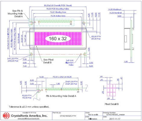 160*32 Εικόνα LCD Μοντέλο Κίτρινο-πράσινο CFAG16032C-YYH-TT Με ST7920 ευρεία θερμοκρασία