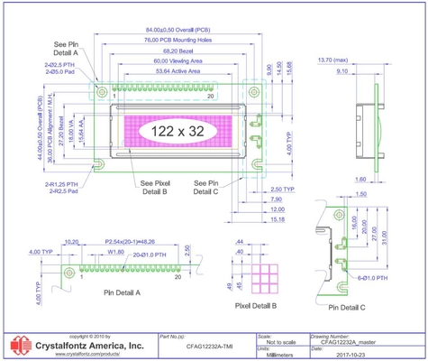 122*32 Εικαστική μονάδα LCD CFAG12232A-TMI-TA STN Γαλάζια μεταδοτική οθόνη ευρείας θερμοκρασίας 6H