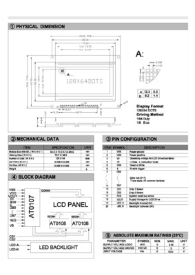 128*64 Μοδούλα γραφικής οθόνης LCD με φως πίσω με AT0107/AT0108 Διοδηγός 20 πιν βιομηχανική οθόνη