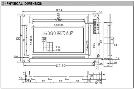 160*80 Εικόνα LCD Μοντέλο FSTN LC7981 5.25v Με πίσω φως ευρεία θερμοκρασία βιομηχανική οθόνη