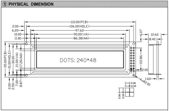 240*48 Γράφη STN LCD Μοντέλο με PCB Standoffs Backlight TS107/TS108 Βιομηχανική οθόνη