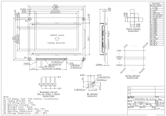 STN θετικό 128*64 γραφικό ST7920 6H ευρεία θερμοκρασία LCD μονάδα LM3033DW
