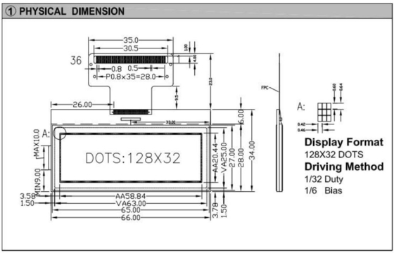 128*32 γραφική μονάδα LCD NT7534 με πίσω φωτισμό FPC συνδετήρα βιομηχανικής οθόνης
