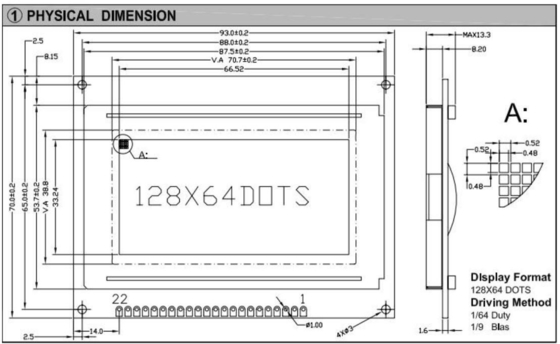 128*64 γραφική μονάδα LCD STN AT0107 Μονοχρώμη με LED βιομηχανική οθόνη με φως πίσω