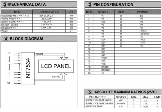 132*64 Εικόνα LCD FSTN NT7534 Συνδέτης FPC Βιομηχανική οθόνη 3.5v