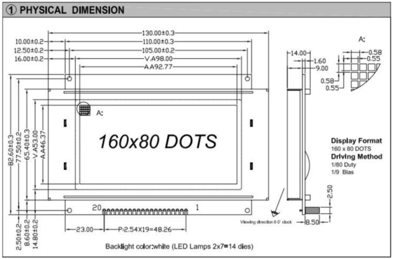 160*80 Γράφικη μονάδα LCD Μεγάλο μέγεθος FSTN με πίσω φωτισμό 5.25v Ευρεία θερμοκρασία LC7981 Βιομηχανική οθόνη