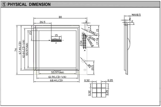 160*160 Τετραγωνική γραφική FSTN Μονάδα LCD RA8822 με πίσω φως ευρεία θερμοκρασία βιομηχανική οθόνη