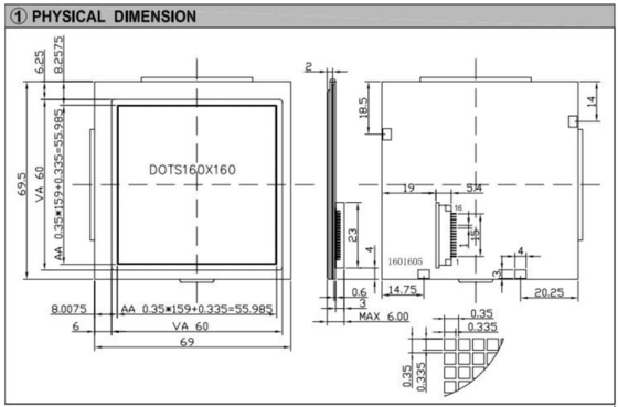 160*160 Εικόνα LCD Μοντέλο FSTN 6H 12H NT7701 Με φως πίσω ευρεία θερμοκρασία συνδετήρα PIN Βιομηχανική οθόνη Προσαρμογή