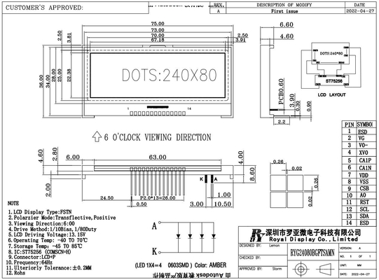 240*80 Εικαστική μονάδα LCD FSTN 6H Υπερ ευρεία θερμοκρασία Βιομηχανική οθόνη χαμηλή MOQ