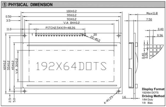 192*64 γραφική οθόνη LCD Μοντέλο STN ευρείας θέσης AT0107 με πίσω φωτισμό βιομηχανικό παιχνίδι