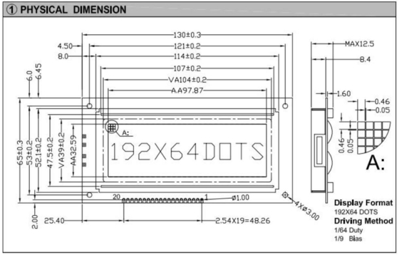 192*64 Γράφικη μονάδα LCD Μεγάλο μέγεθος STN PIN συνδετήρας με φως πίσω AT0107 AT0108 Βιομηχανική οθόνη