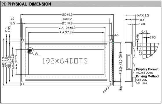 192*64 Γραφική μονάδα LCD FSTN AT0107 με βιομηχανική οθόνη ευρείας θερμοκρασίας