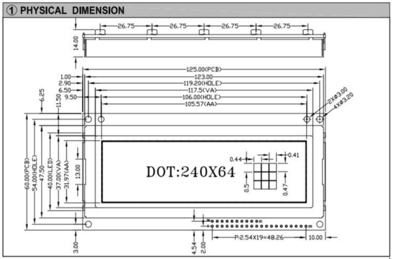 240*64 Γράφη FSTN LCD Μοντέλο Με PCB Μεγάλη Μεγέθους Βιομηχανική Οθόνη