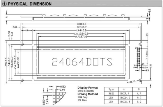 240*64 Εικόνα STN LCD Μοντέλο T6963C 20 PIN Ευρείας θερμοκρασίας βιομηχανική οθόνη