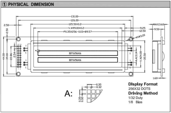 256*32 Μεγάλο μέγεθος γραφική μονάδα LCD ST7920/ST7921 20 πιν βιομηχανική οθόνη