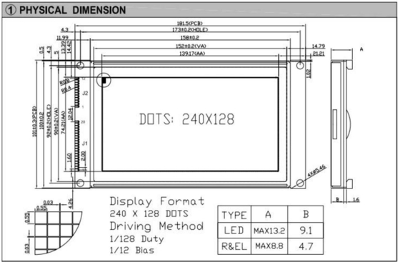 240*180 Γραφική μονάδα LCD FSTN με βιομηχανική οθόνη ευρείας θερμοκρασίας με φως πίσω
