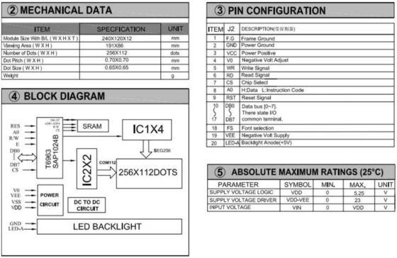 256*112 Εικόνα LCD 12H STN Γαλάζια βιομηχανική οθόνη ευρείας θερμοκρασίας