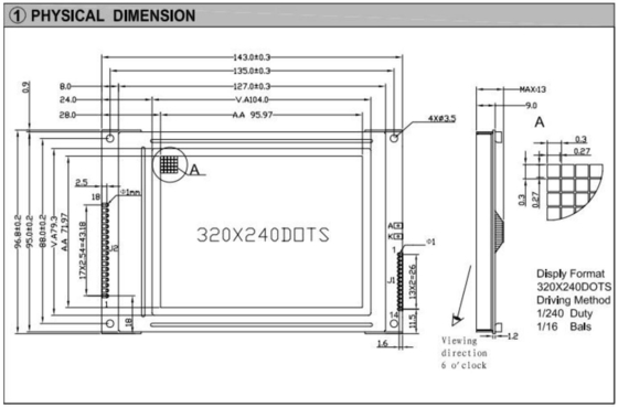 320*240 FSTN Γράφικη μονάδα LCD RA8835 6H Βιομηχανική οθόνη ευρείας θερμοκρασίας