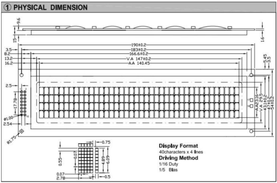 Μονάδα LCD 40*4 χαρακτήρων Μεγάλο μέγεθος με πίσω φωτισμό Βιομηχανική οθόνη μεγάλης θερμοκρασίας