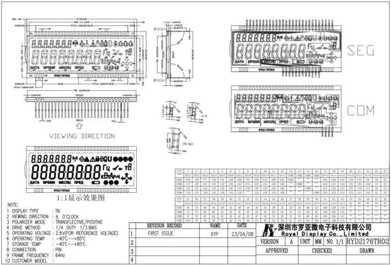 Μοντέλο TN LCD 2.8v -40 βαθμοί Κελσίου διαστρέφτης θετικού μετρητή ενέργειας 64Hz