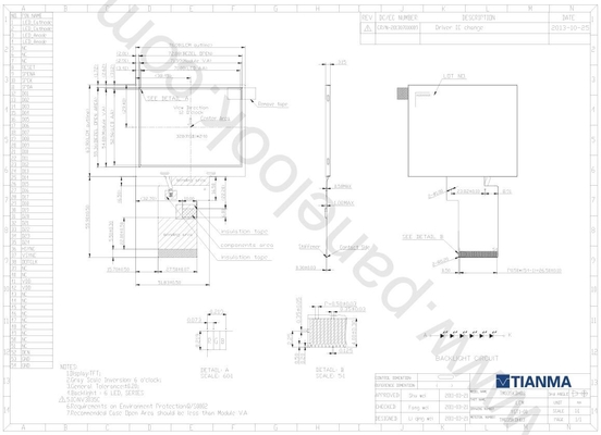 3.5'' Tianma 320*RGB*240 TFT 12H ευρεία θερμοκρασία βιομηχανική μονάδα LCD