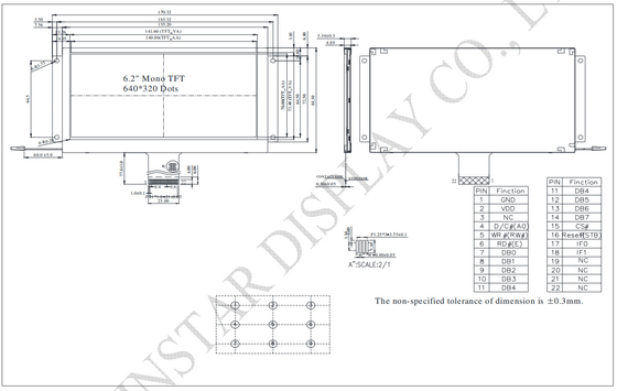 6.2' 640*320 Λευκό σε μαύρο ευρύ θερμοκρασιακό TFT LCD Module