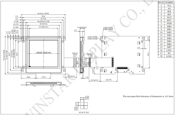 160*160 γραφικό FSTN UC1698u Wide Temperature Cog Προσαρμοσμένη μονάδα LCD
