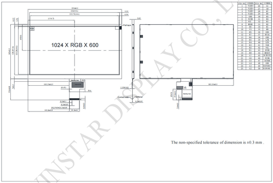 10.1'' 1024*RGB*600 TFT εύρος θερμοκρασίας LCD Μοντέλο 24 bit διεπαφής