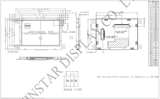 3.5' 320*RGB*240 SSD1963 ευρεία θερμοκρασία TFT LCD Μοντέλο