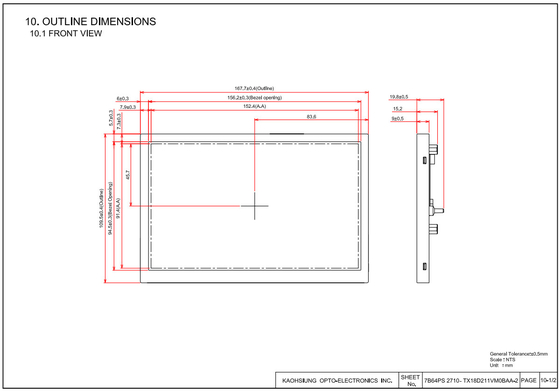 TX18D211VM0BAA TFT LCD Μοντέλο 7,0 ιντσών 800*480 οθόνη LCD