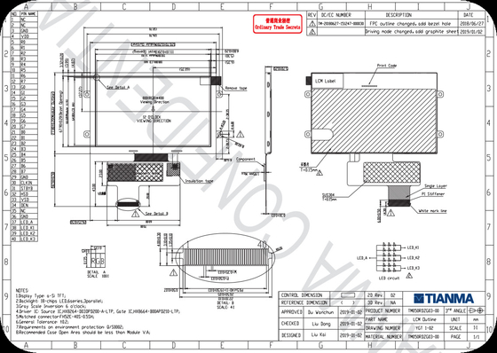 Tianma 5'' 800*480 TFT HX8664 Μοντέλο LCD ευρείας θερμοκρασίας