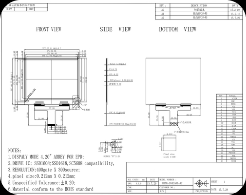 HINK 4.2' 400*300 SSD1608 MCU διεπαφή ηλεκτρονική οθόνη χαρτιού EPD