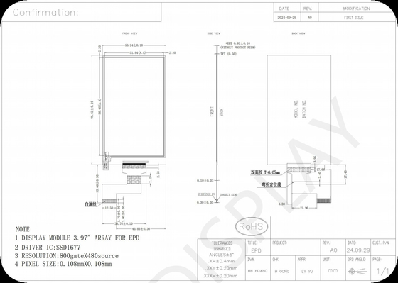 3.97' 4 χρώμα 800*480 SSD1677 Ε-χαρτί οθόνη EPD