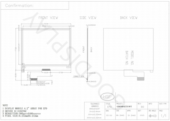 4.2'' 300*400 Μονοχρωματική μαύρο και λευκό ηλεκτρονικό χαρτί οθόνη EPD