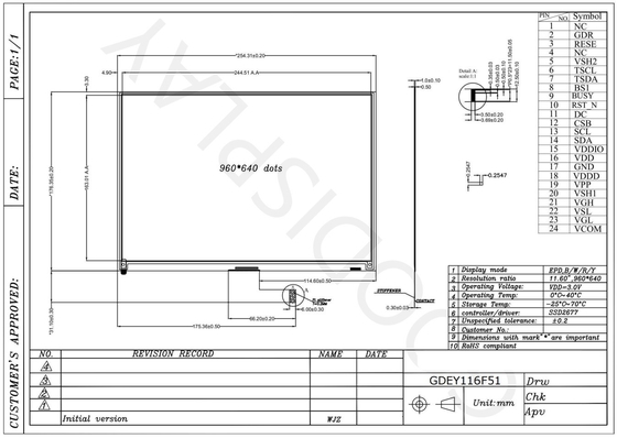 11.6' 960*640 4 Χρωματιστό E-papier Display SPI Διασύνδεση EPD