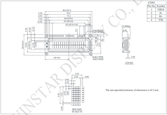 16*2 χαρακτήρες διεπαφή USB FSTN STN LCD Μοντέλο Winstar αντικαταστήσει βιομηχανική χρήση
