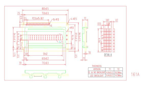 16*1 16 Pin Μονοχρωματικό Stn FSTN Ευρύ θερμοκρασιακό Custom Character LCD Module